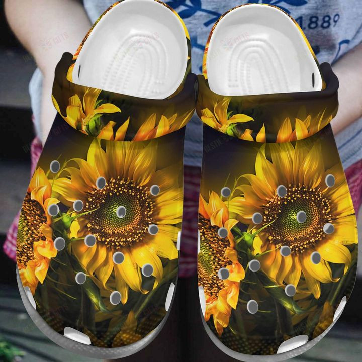 Sunflower White Sole Towards The Sun Crocs Classic Clogs Shoes PANCR0441
