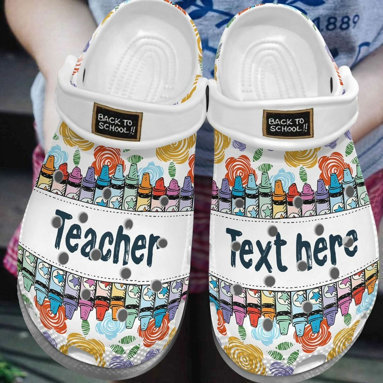 Teacher Back To School Crayon Pencils Personalized Name Crocs Crocband Clog Shoes For Men Women