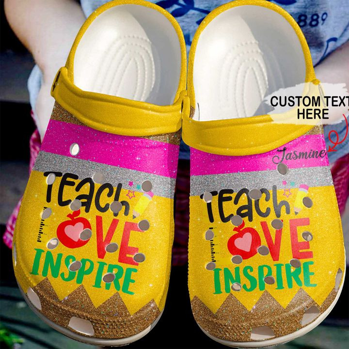 Teacher Personalized Name Peace Love Teach Crocs Crocband Clog Shoes For Men Women
