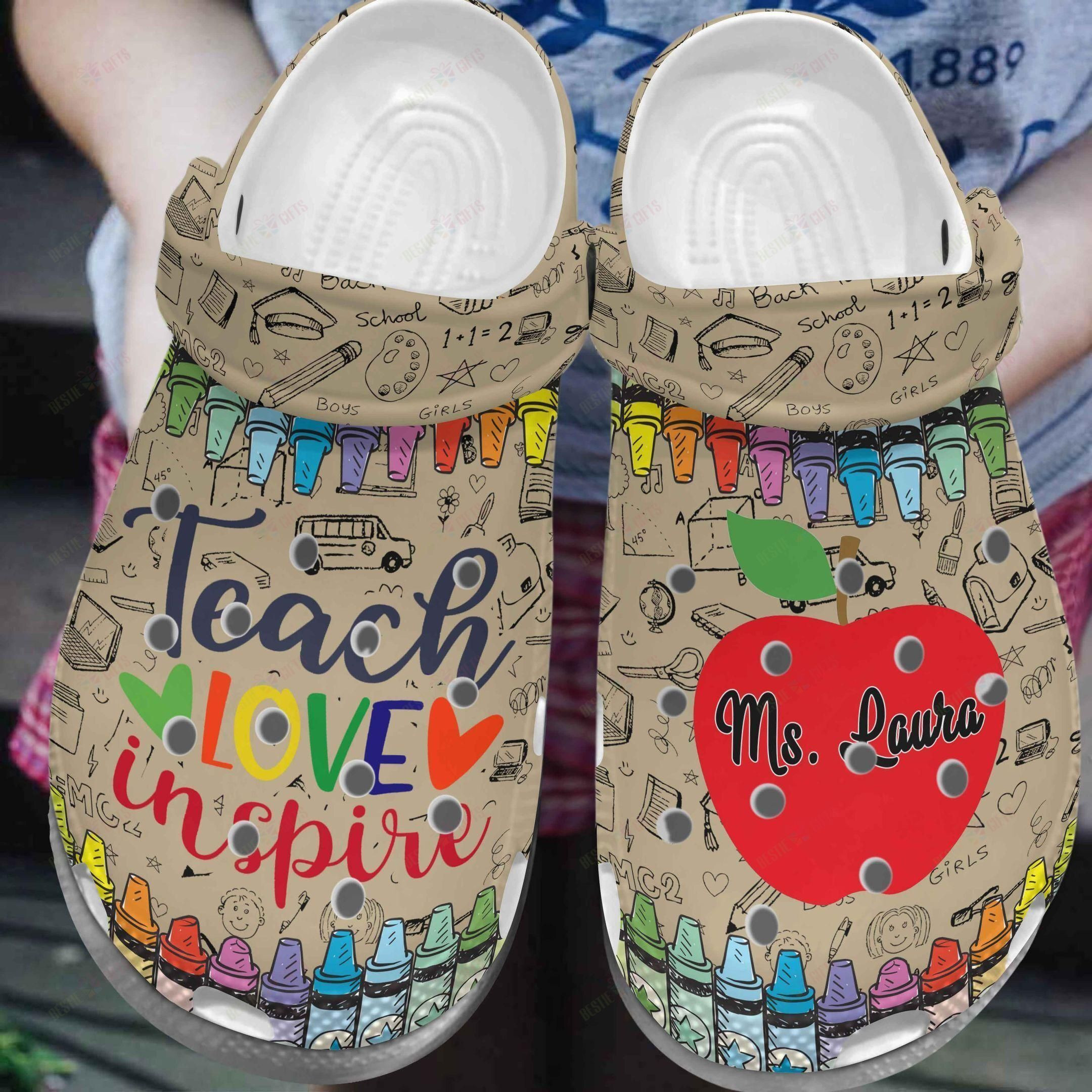 Teacher Personalized Name Teach Love Inspire Crocs Crocband Clog Shoes For Men Women