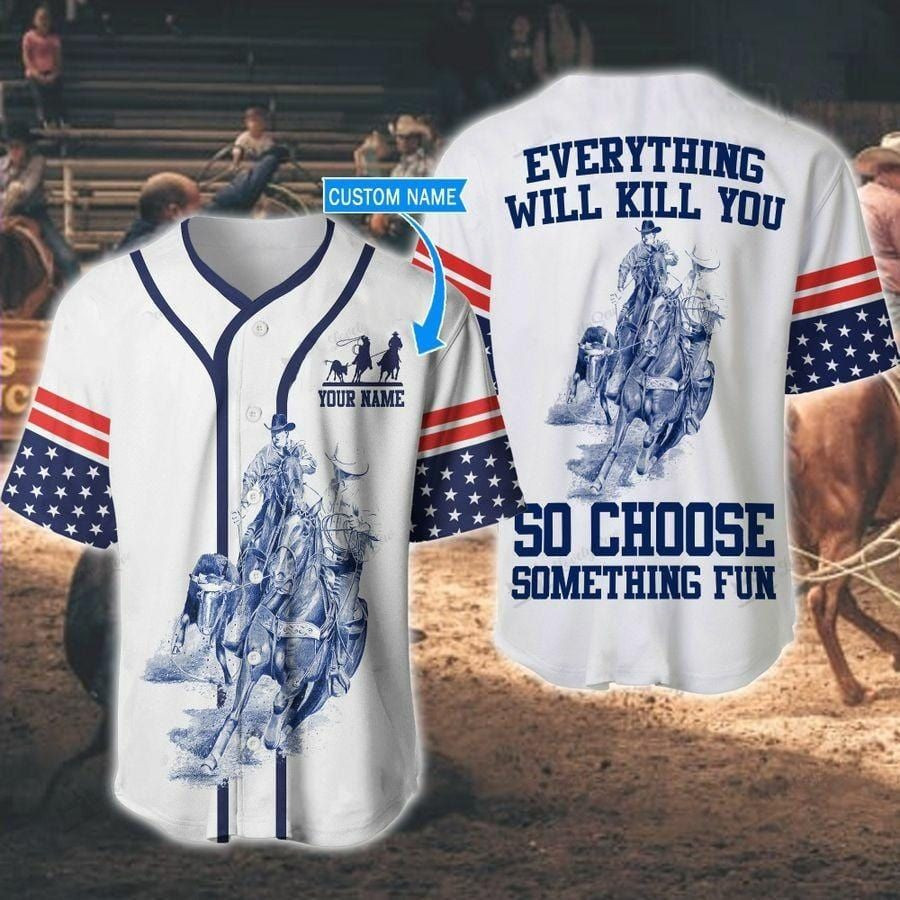 Team Roping Choose Something Fun Custom Name Baseball Jersey