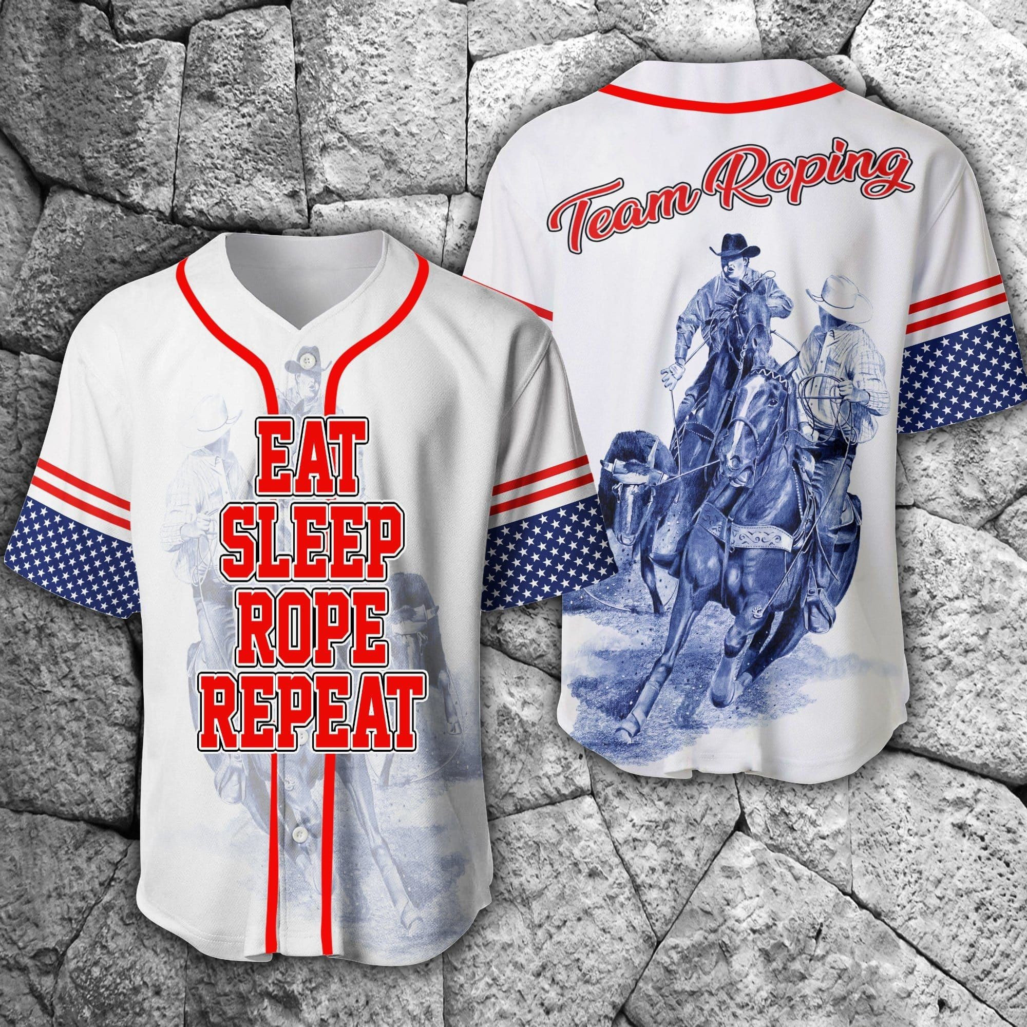 Team Roping Eat Sleep Rope Repeat Baseball Jersey