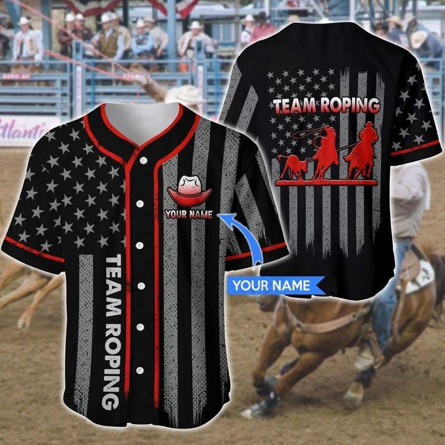 Team Roping Hat Flag Personalized Baseball Jersey