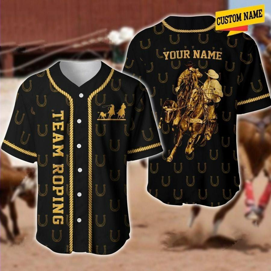 Team Roping Horseshoe Custom Name Baseball Jersey