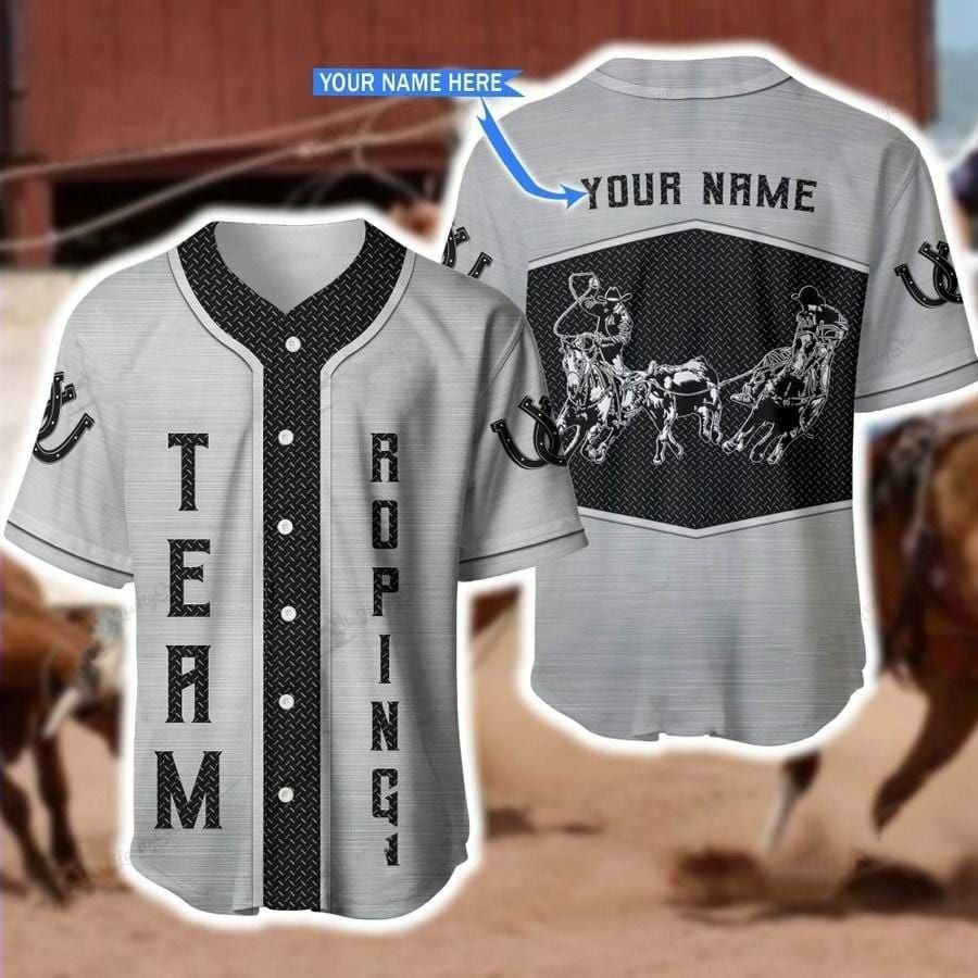 Team Roping Metal Personalized Baseball Jersey, Unisex Jersey Shirt for Men Women