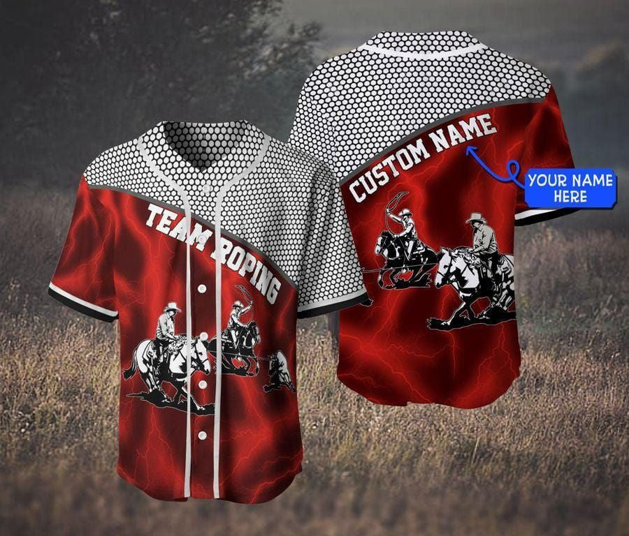 Team Roping Red Personalized Baseball Jersey