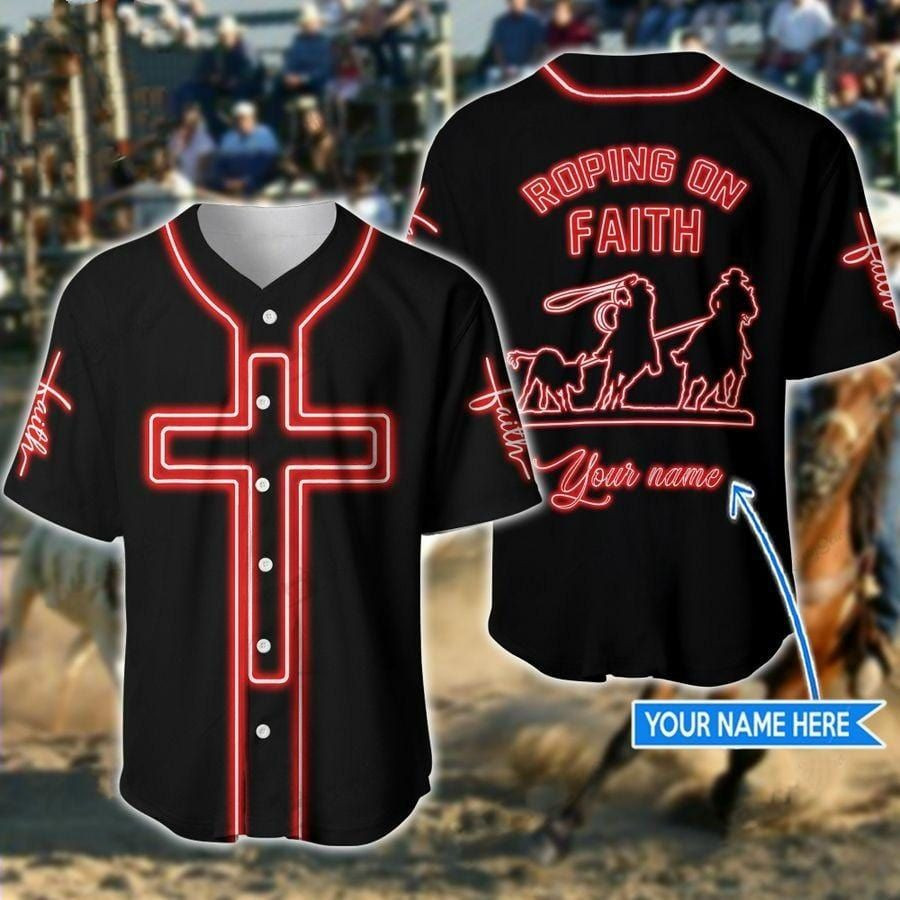 Team Roping Roping On Faith Jesus Custom Name Baseball Jersey