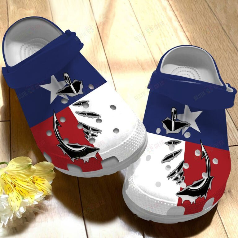 Texas Hook Fishing Shoes Crocs Clogs Gifts For Men Grandpa Father Day - Texas Houston Flag Camping Fishing Croc Shoes- Tx-Fishing66