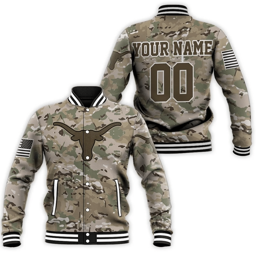 Texas Longhorns Camouflage Pattern 3d Personalized Baseball Jacket for Men Women