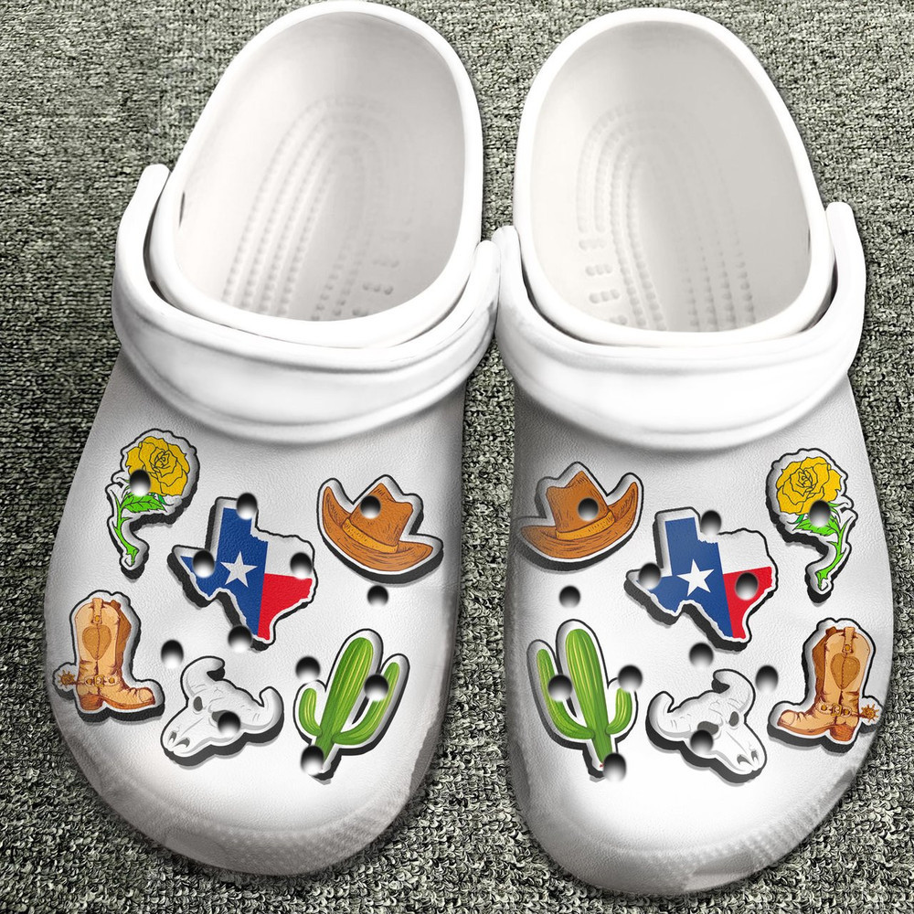 Texas With Symbols Gift For Fan Classic Water Rubber Crocs Clog Shoes Comfy Footwear