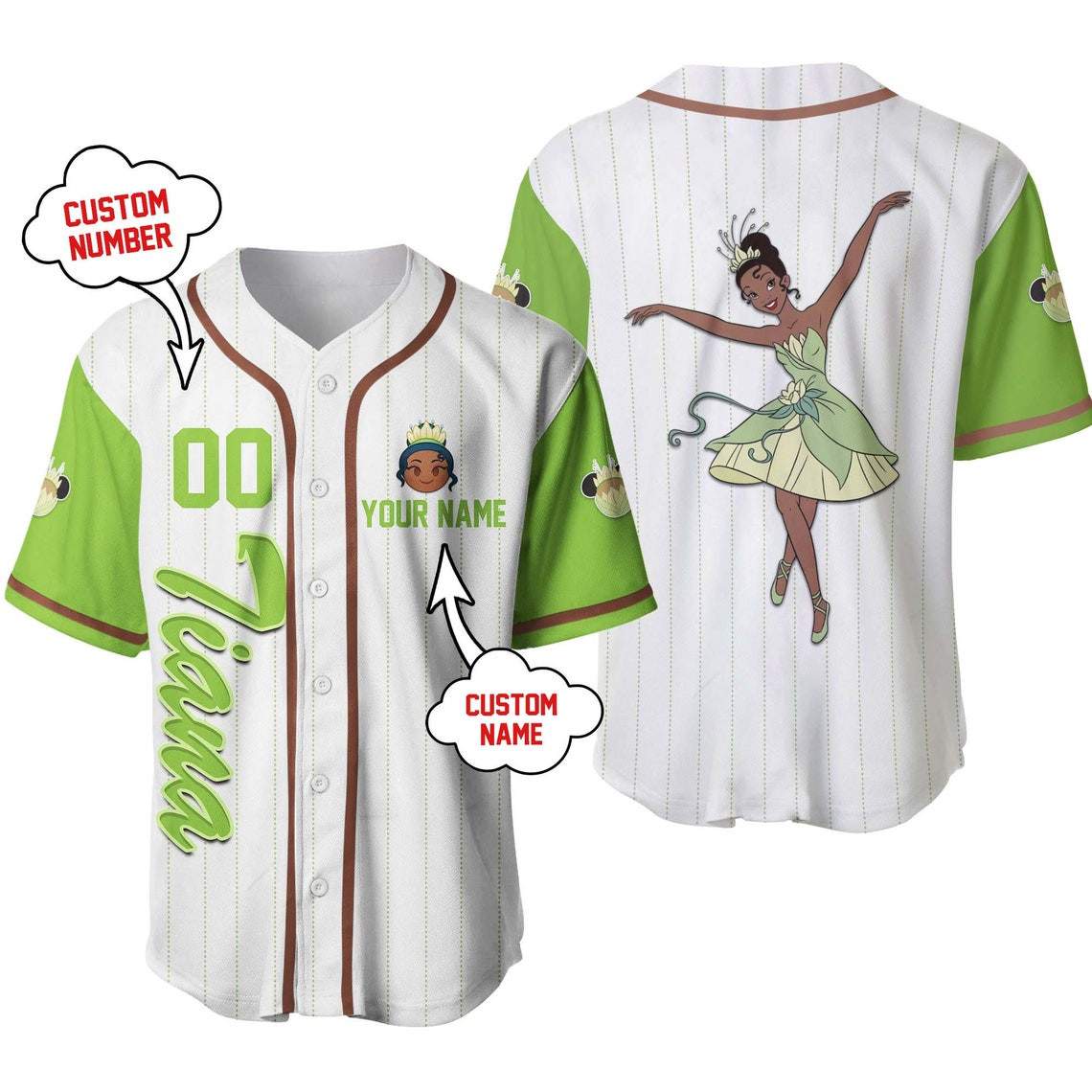 Tiana Princesses Disney Unisex Cartoon Custom Baseball Jersey Personalized Shirt Kid Adult Men Women