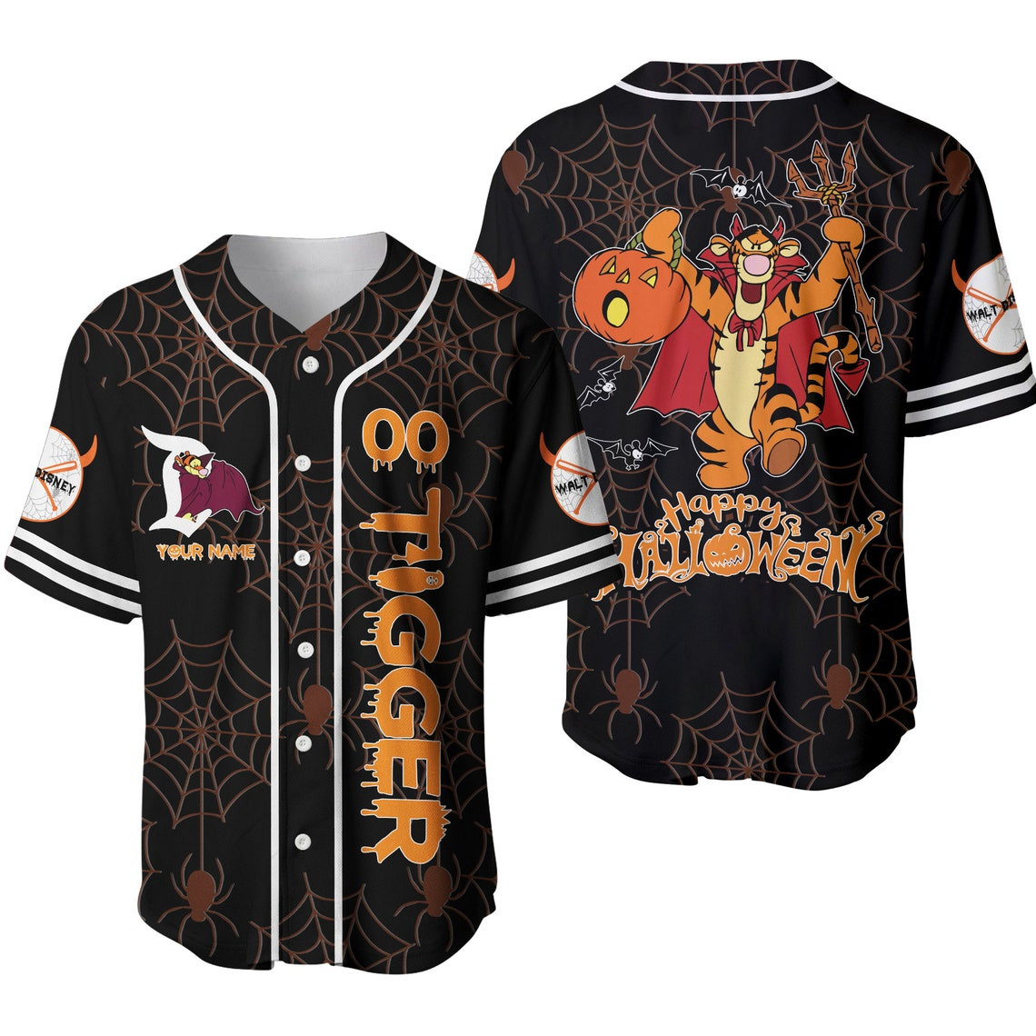 Tigger Black Orange Happy Halloween Disney Unisex Cartoon Custom Baseball Jersey Personalized Shirt Men Women