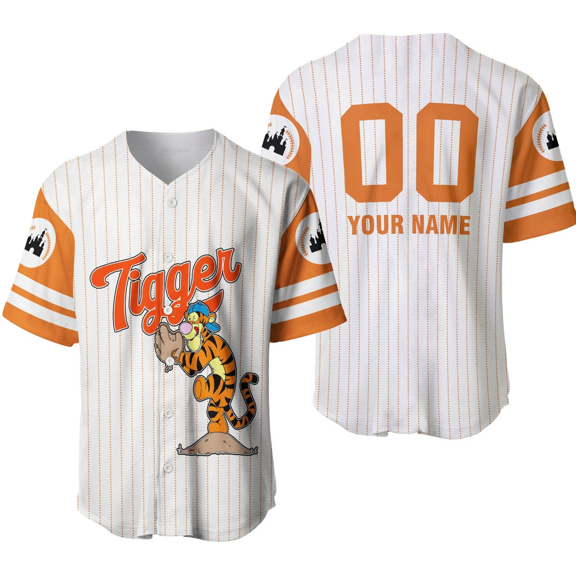 Tigger Orange White Disney Unisex Cartoon Custom Name Number Baseball Jersey Personalized Shirt Men Women Kid