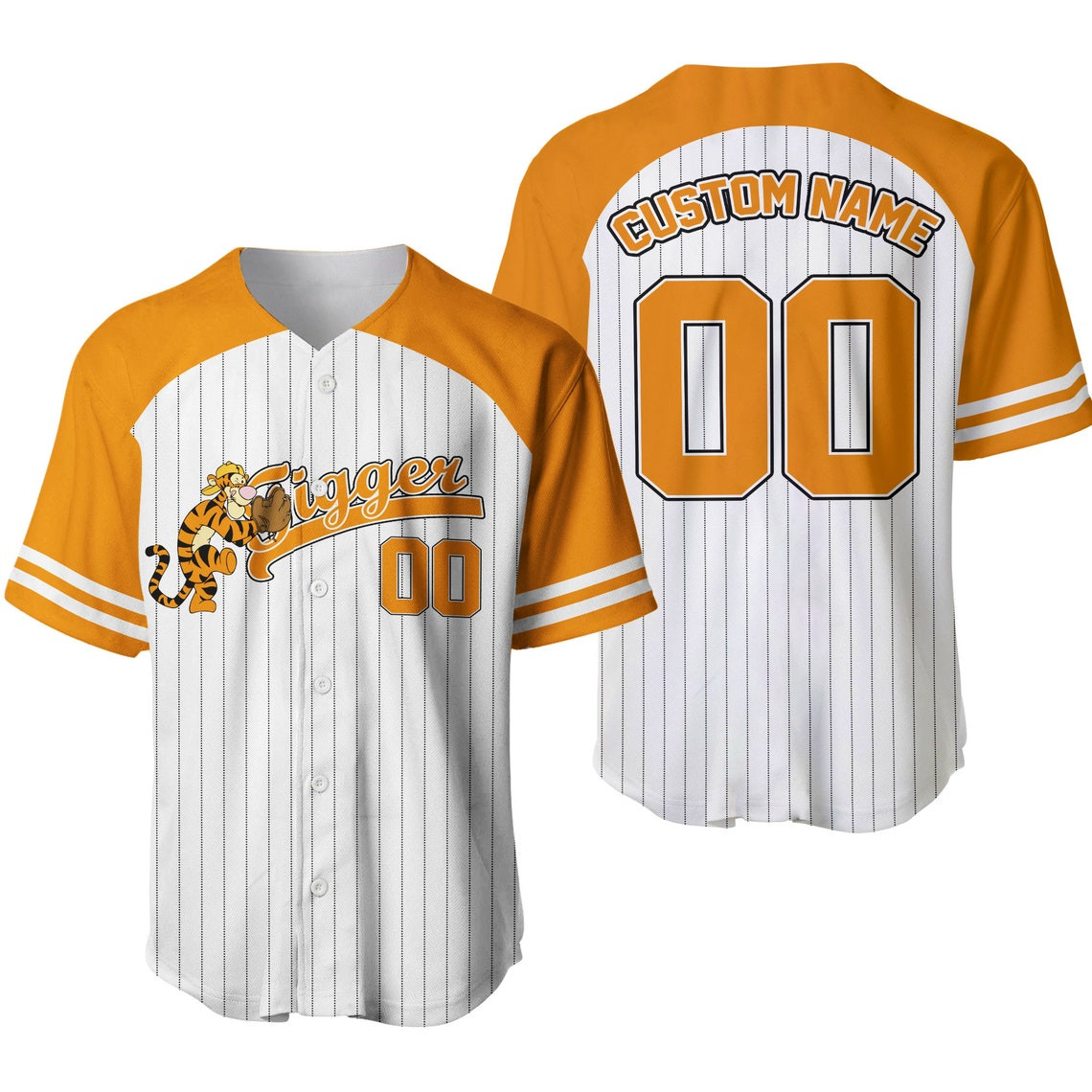 Tigger The Tiger Striped Orange White Unisex Cartoon Custom Baseball Jersey Personalized Shirt Men Women