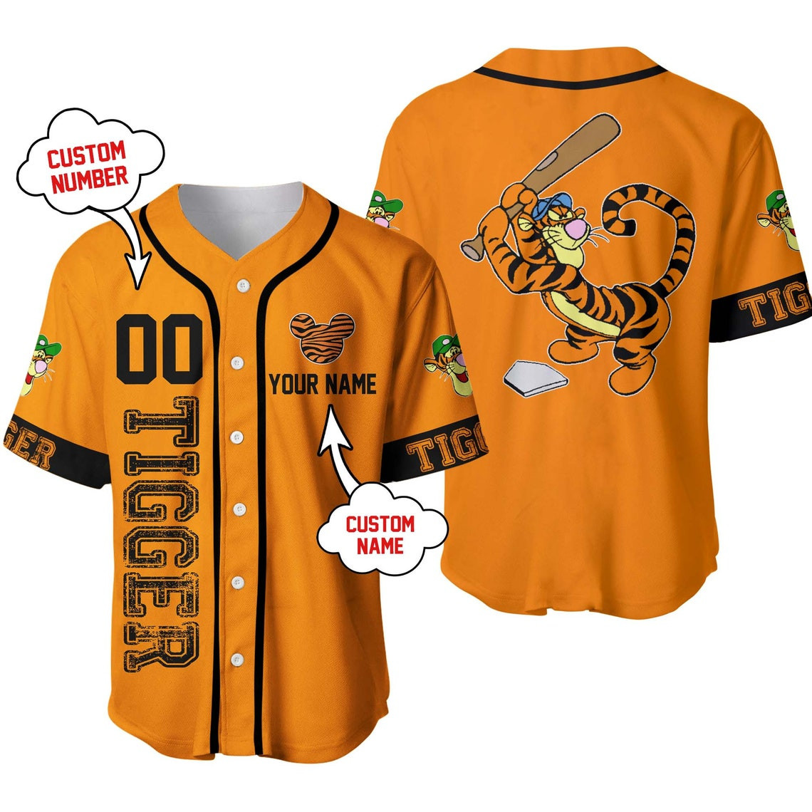 Tigger Tiger Orange Black Disney Unisex Cartoon Custom Baseball Jersey Personalized Shirt Men Women