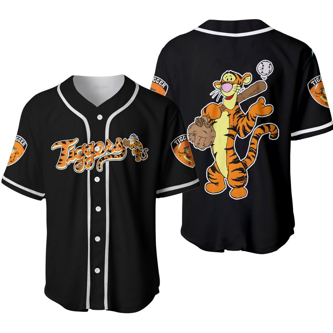 Tigger Winnie Pooh Orange Black Cute Disney Unisex Cartoon Custom Baseball Jersey Personalized Shirt Men Women