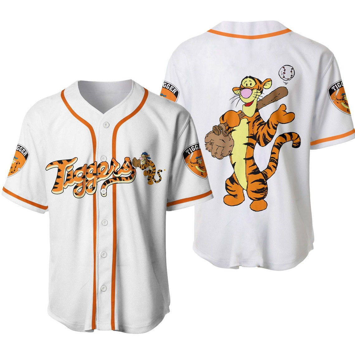 Tigger Winnie Pooh White Orange Disney Unisex Cartoon Custom Baseball Jersey Personalized Shirt Men Women