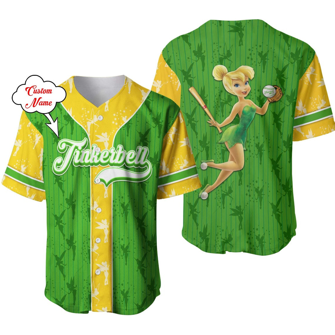 Tinkerbell Personalized Baseball Jersey Disney Unisex Cartoon Custom Baseball Jersey Personalized Shirt Men Women