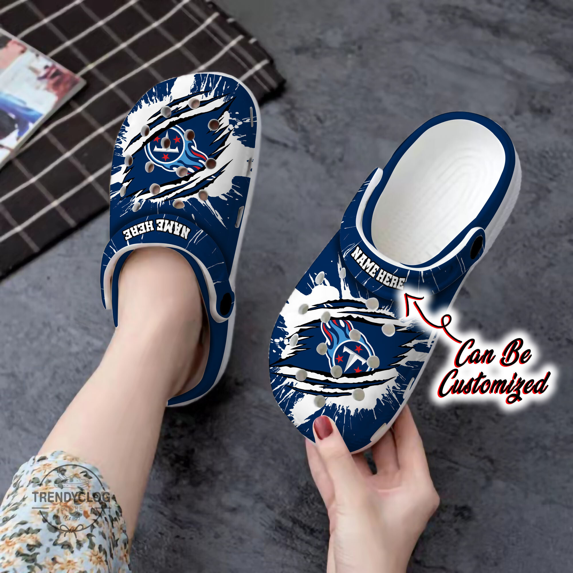 Titans Crocs Personalized TTitans Football Ripped Claw Clog Shoes