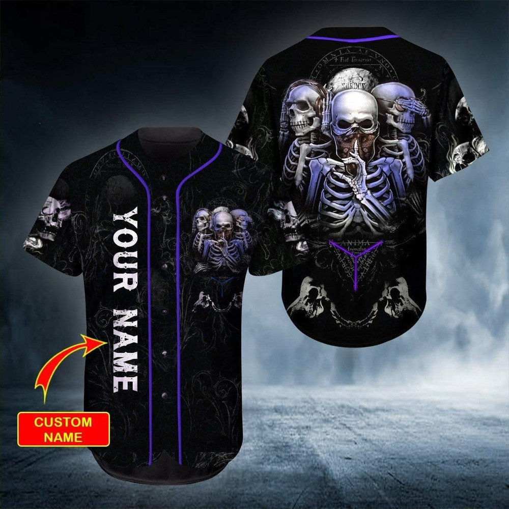 Trio Skull IDC IDK IDGAF Custom Name Baseball Jersey