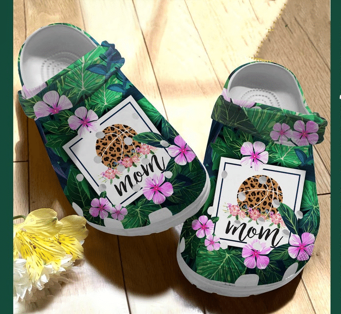 Tropical Mom Basketball Pattern Crocs Rubber Crocs Clog Shoes Comfy Footwear