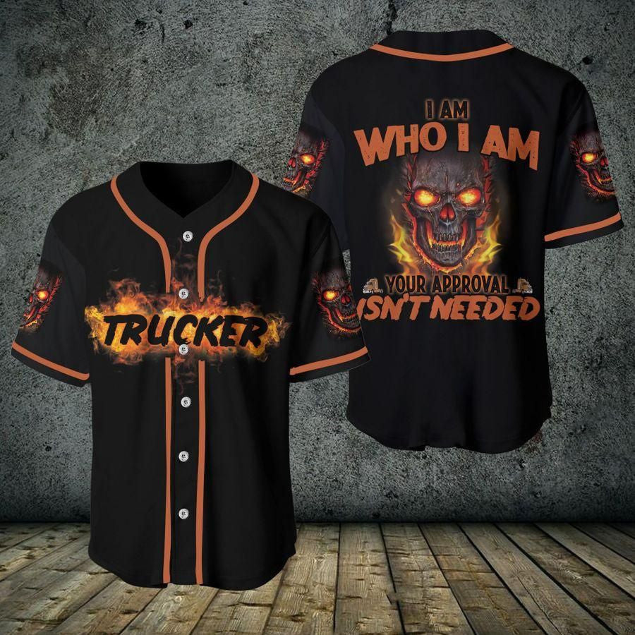 Trucker Skull I Am Who I Am Baseball Jersey