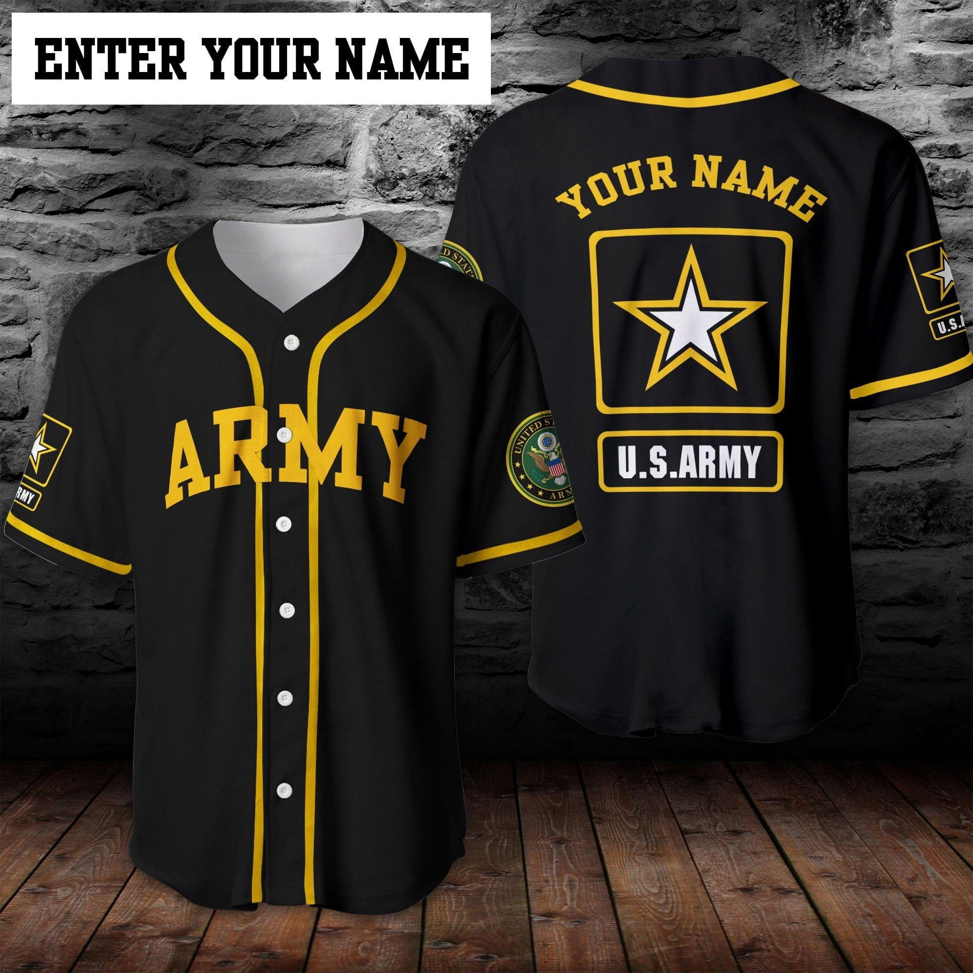 US Army Black Personalized Baseball Jersey