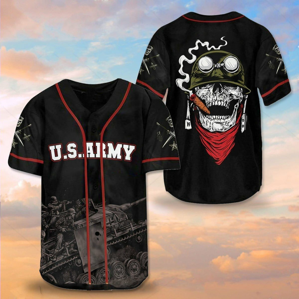 US Army Military Skull Baseball Jersey