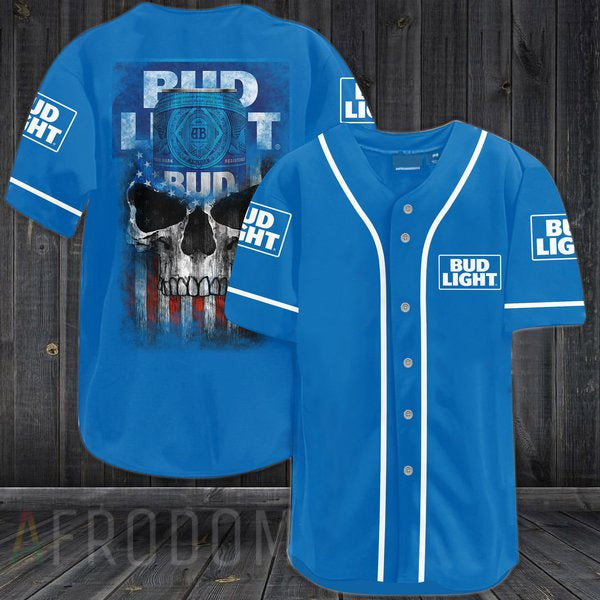 US Flag Black Skull Bud Light Baseball Jersey