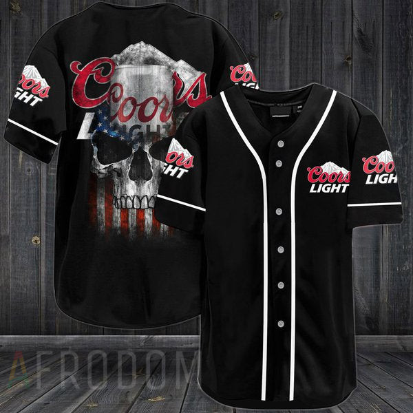 US Flag Black Skull Coors Light Baseball Jersey, Unisex Jersey Shirt for Men Women