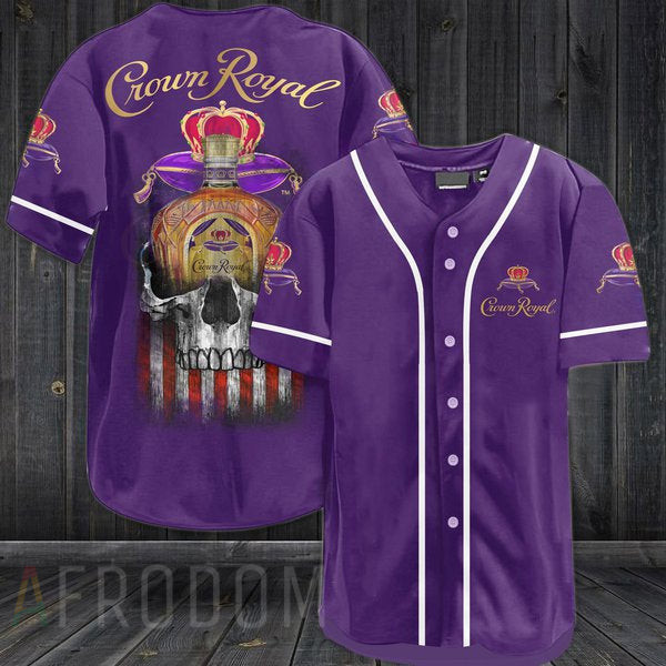 US Flag Black Skull Crown Royal Baseball Jersey, Unisex Jersey Shirt for Men Women