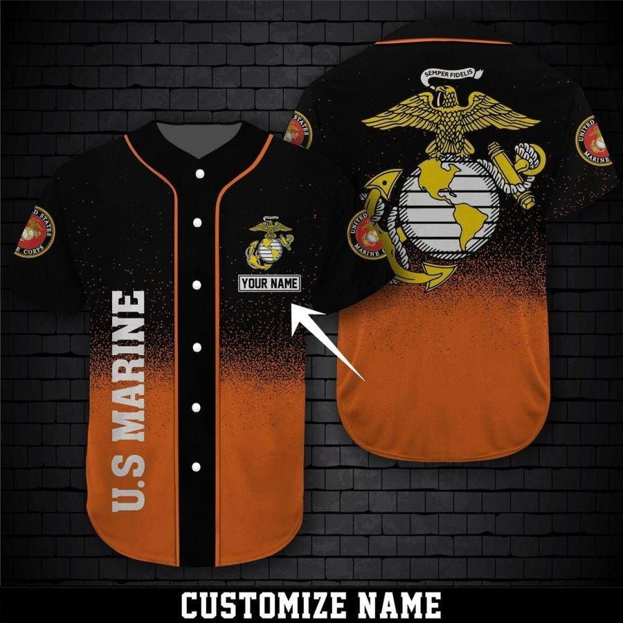 US Marine Orange Custom Name Baseball Jersey