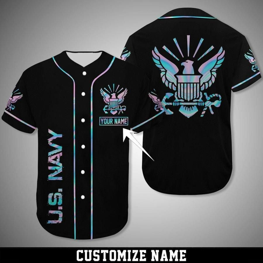 US Navy Hologram Eagle Custom Name Baseball Jersey