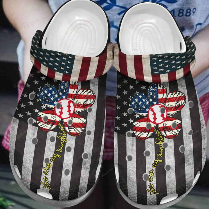 USA Flag Flower Baseball Crocs Classic Clogs Shoes