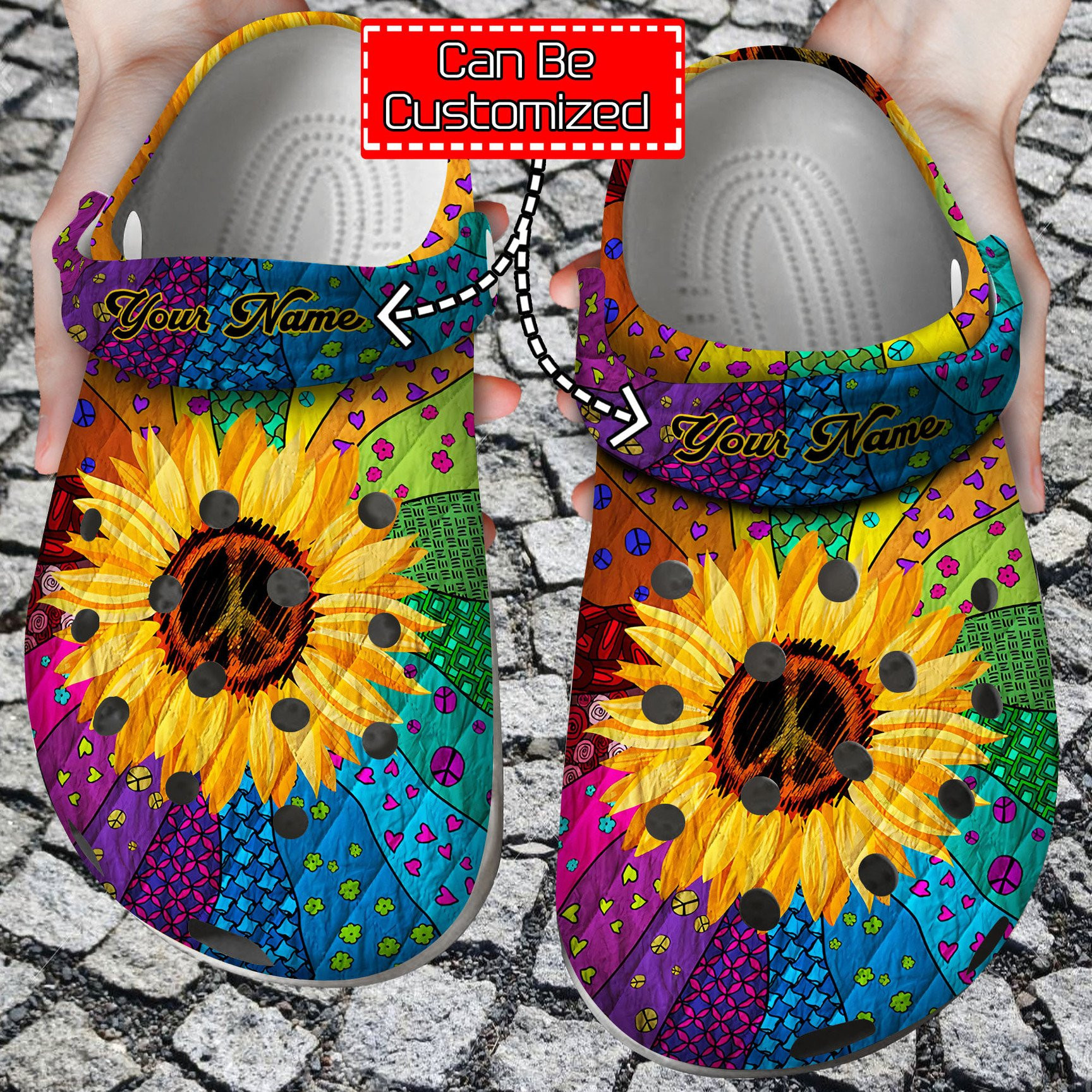 Unique Hippie Sunflower Crocs Clog Shoes Colorful Crocs
