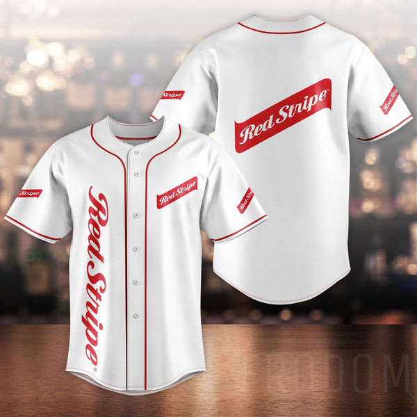 Unisex White Red Stripe Baseball Jersey