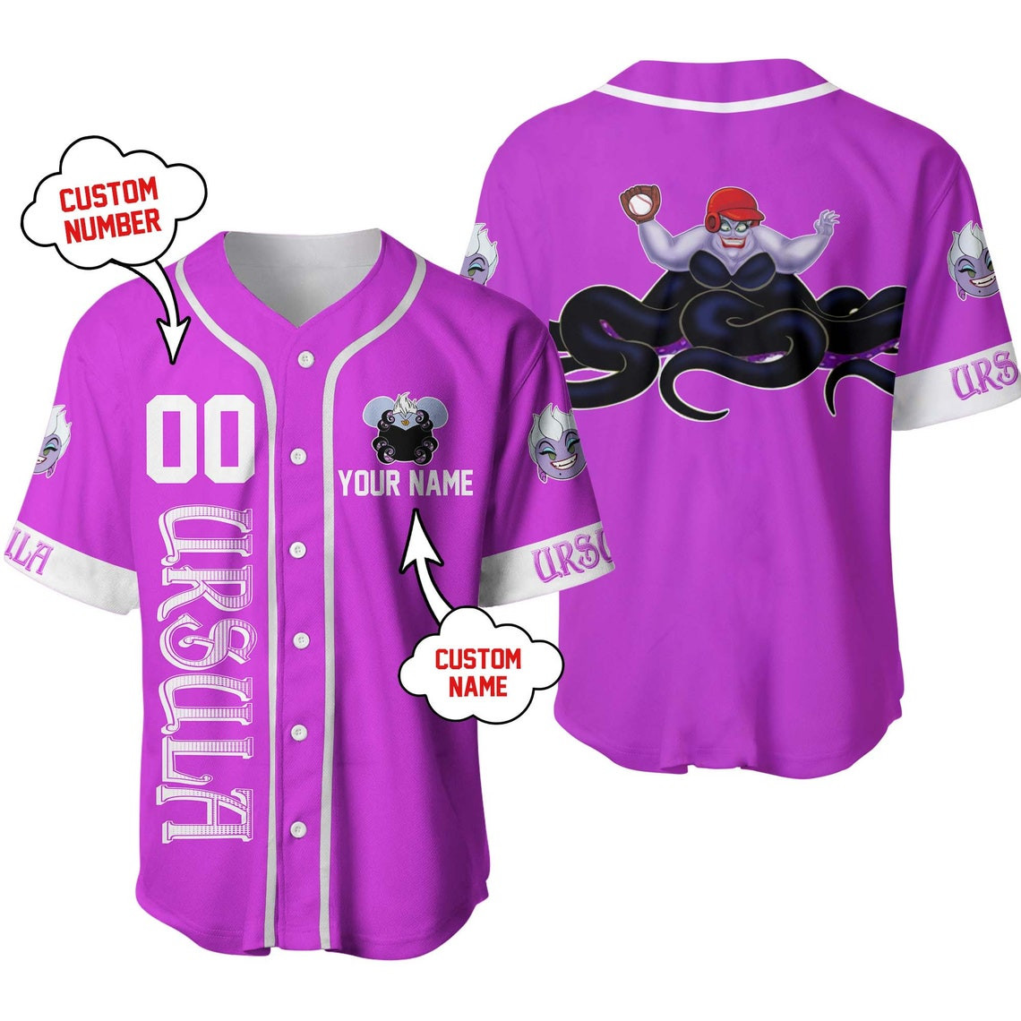 Ursula Purple Disney Unisex Cartoon Custom Baseball Jersey Personalized Shirt Men Women