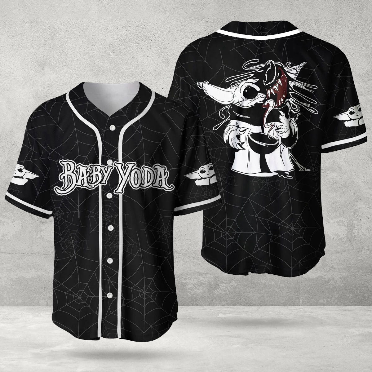 Venom Baby Yoda Inspired Face Spider Baseball Jersey
