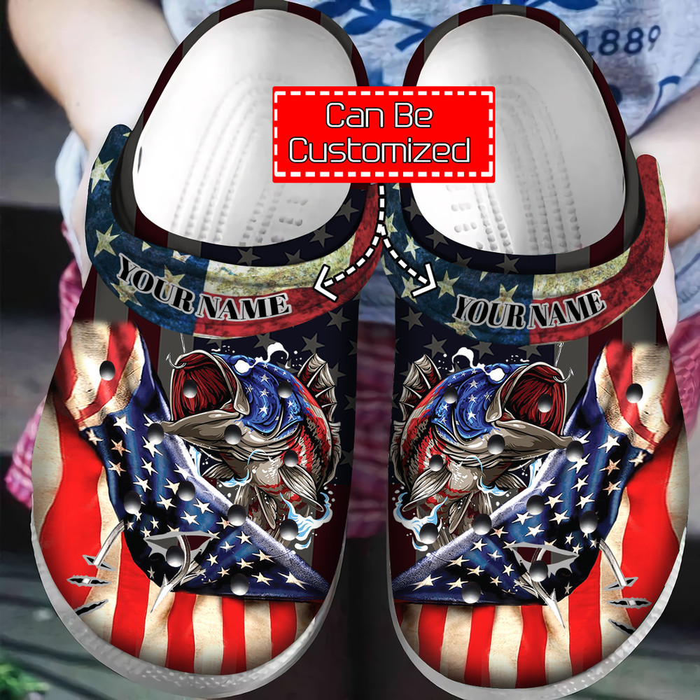 Veterans Crocs - Fishing America Flag Veteran Gift Clog Shoes For Men And Women