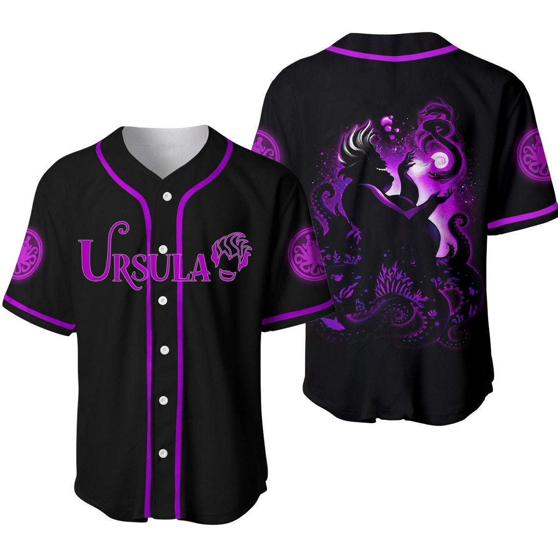 Villian Ursula Little Mermaid Purple Black Disney Unisex Cartoon Custom Baseball Jersey Personalized Shirt Men Women