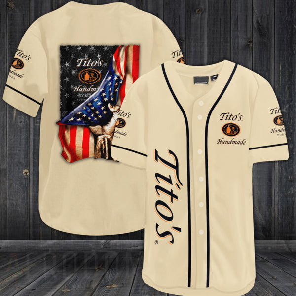 Vintage Beige Titos Vodka Baseball Jersey, Unisex Jersey Shirt for Men Women