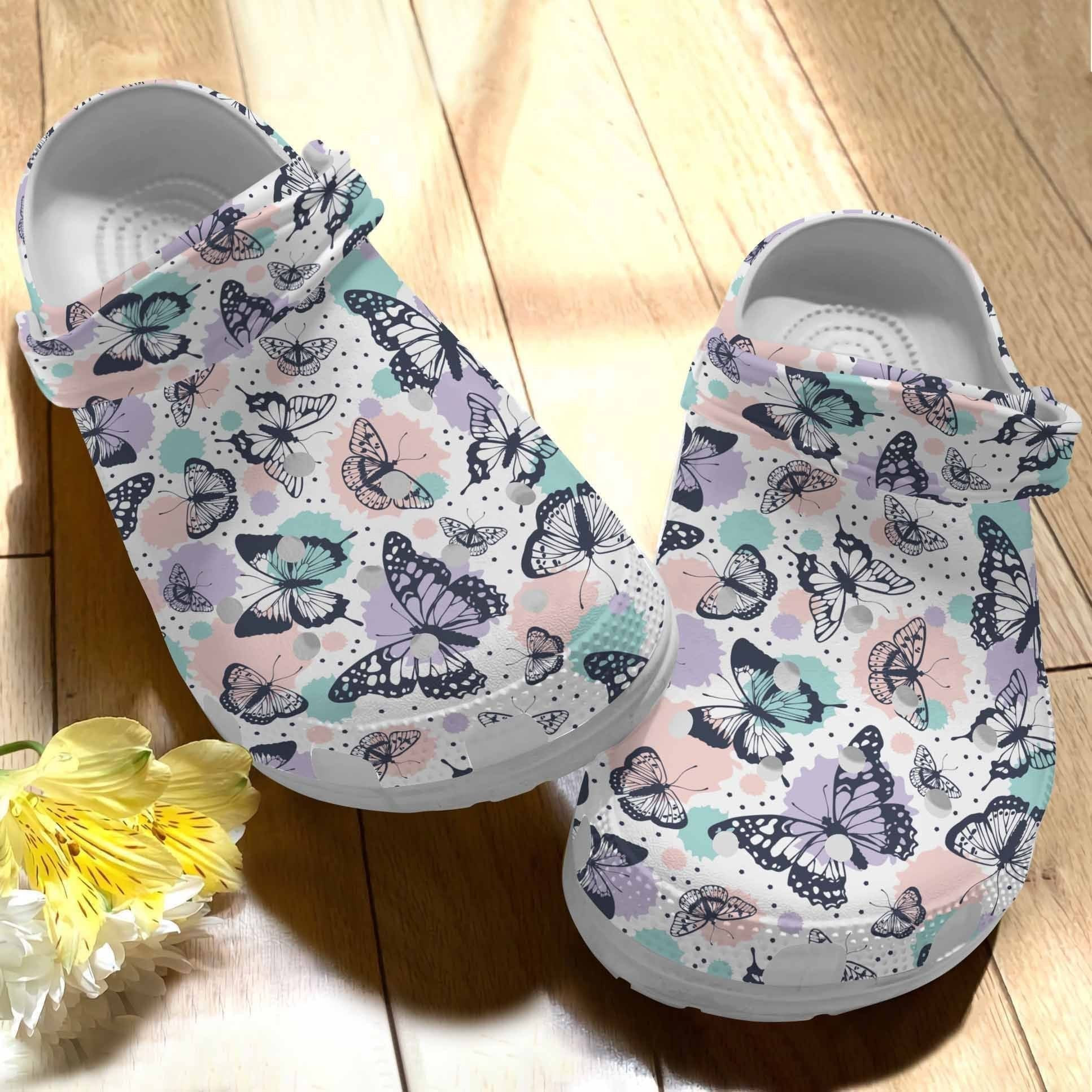 Vintage Butterfly Pastel Crocs Shoes Customize Gift Daughter - Butterflies Crocs Clogs Gift For Birthday Niece - Pinic-Bt2