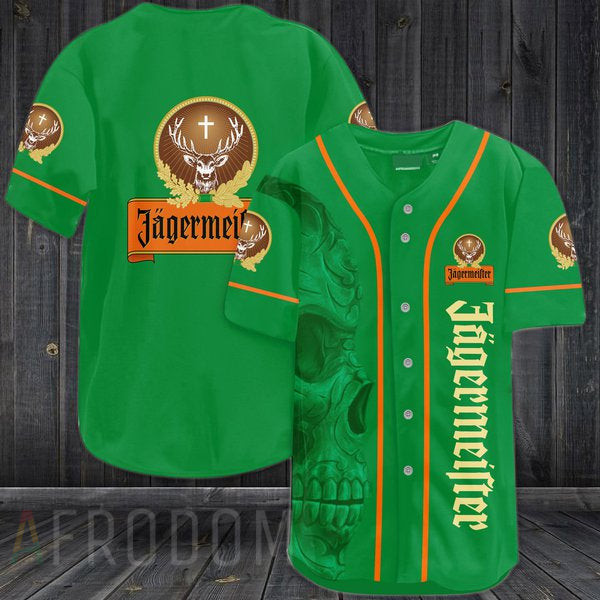 Vintage Green Skull Jagermeister Baseball Jersey, Unisex Jersey Shirt for Men Women