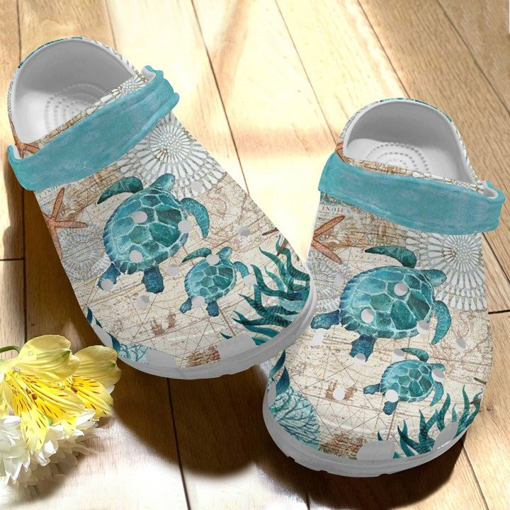 Vintage Turtle Wander Compass Ocean Shoes Crocs Clogs For Women Men - Turtle Beach Retro Crocs Shoes - Vintage-Tt