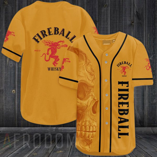 Vintage Yellow Skull Fireball Whiskey Baseball Jersey