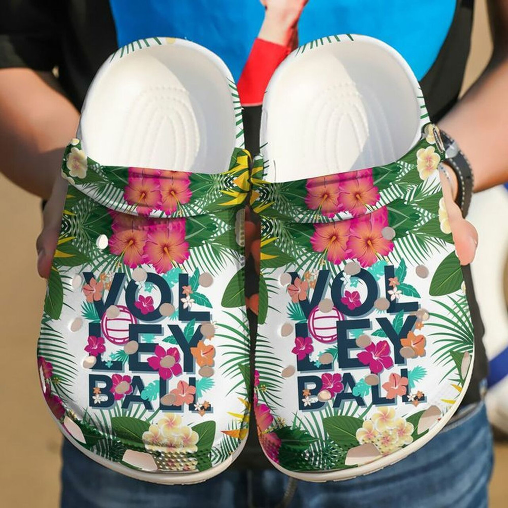 Volleyball Floral Tropical 102 Gift For Lover Rubber Crocs Clog Shoes Comfy Footwear