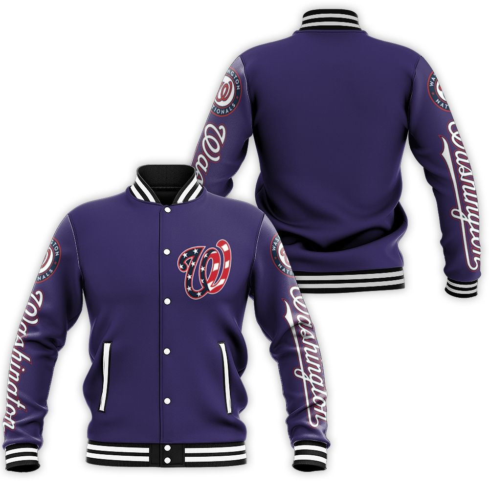 Washington Nationals Mlb Blue Us Flag Baseball Jacket for Men Women