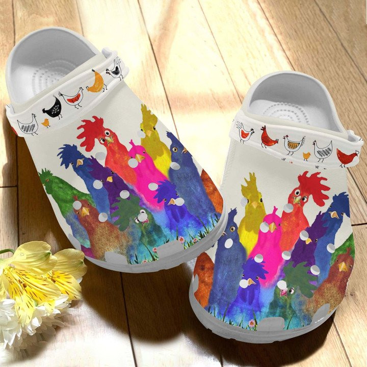Water Color Rooster Chicken Crocs Classic Clogs Shoes