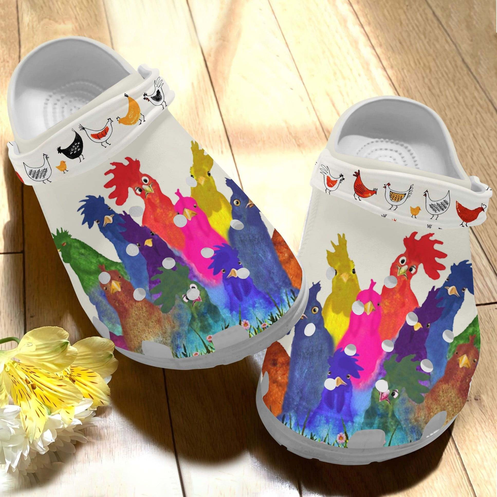 Water Color Rooster Chicken Crocs Shoes Clogs Gifts For Children Niece Nephew