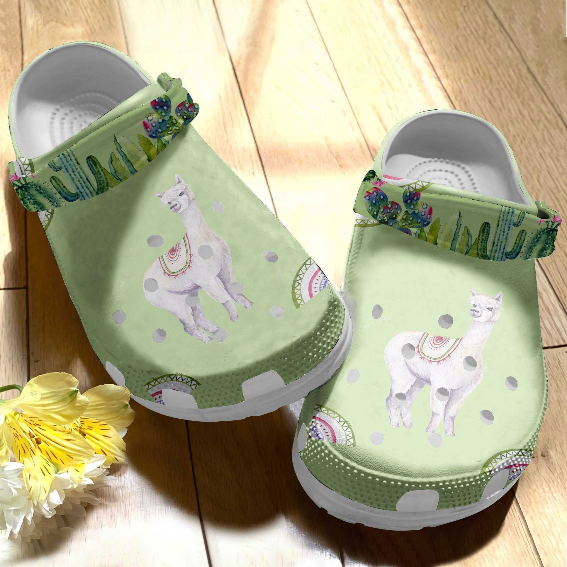 Watercolor White Alpaca Crocs Shoes Clogs Birthday Gift